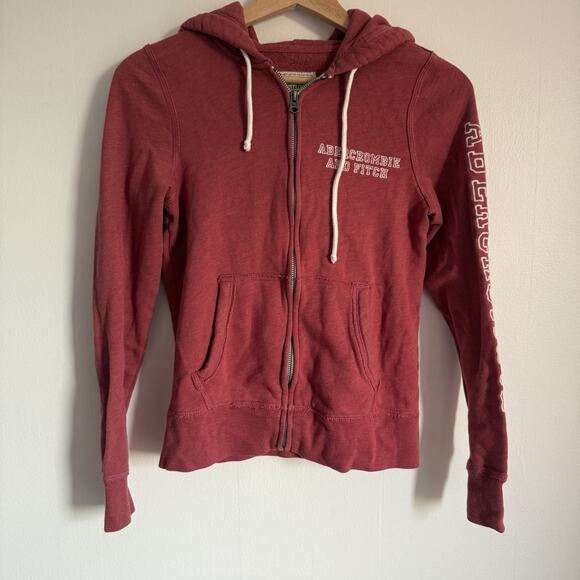 Abercrombie & Fitch Tops - Abercrombie & Fitch Y2K Zip Up Hoodie Sweatshirt Size XS Red Logo Preppy Varsity